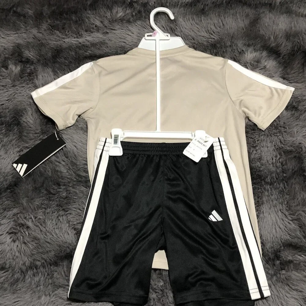 Adidas Boy's T-Shirt & Short Set, 2-Piece, Size 6, Natural/Black, Lightweight